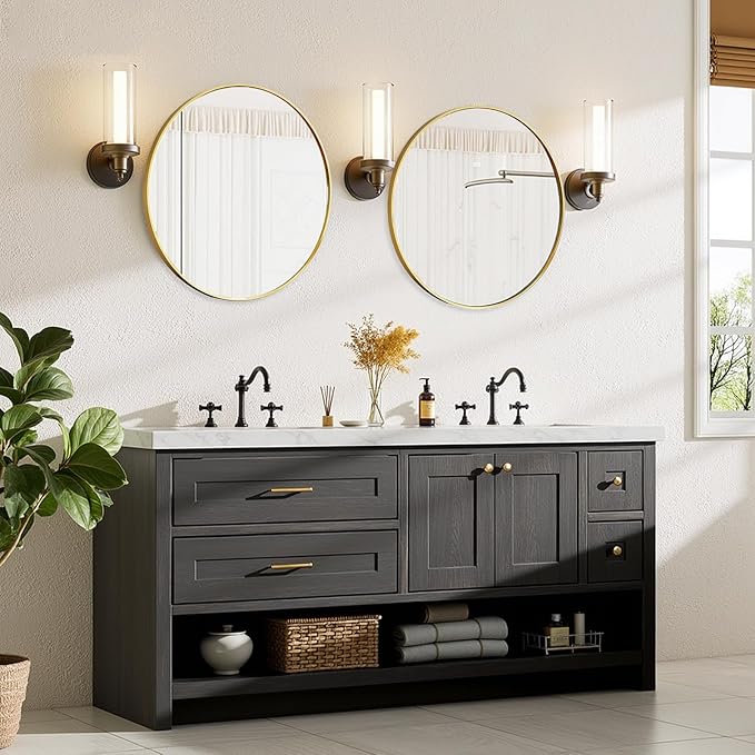 Sweetcrispy Round Bathroom Mirror 30 Inch Gold Metal Framed Wall Mounted Circle Vanity Mirror for Bathroom, Bedroom, Living Room, Entryway, Anti-Rust, Modern Decorative, Hanging or Leaning