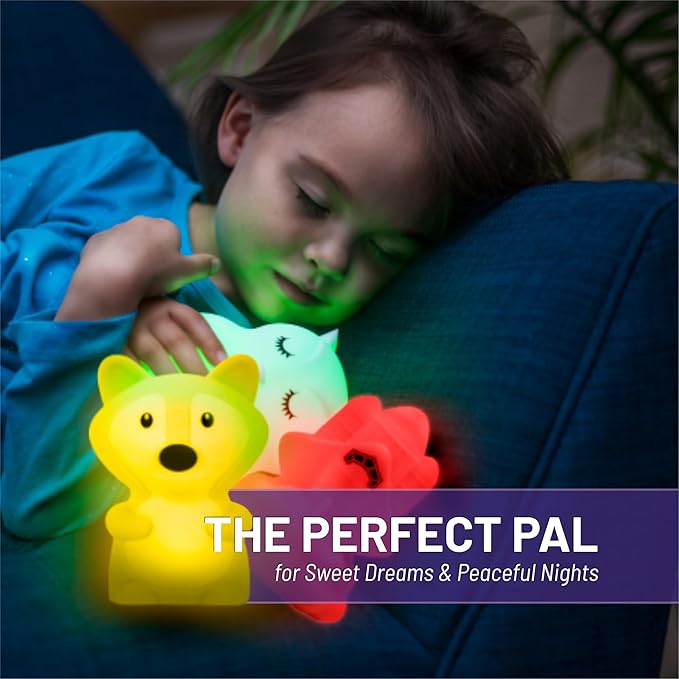 Lumipets Junior Fox Night Light, Soft Silicone Material, 8 Soothing Colors, Cordless, Easy Control, Portable