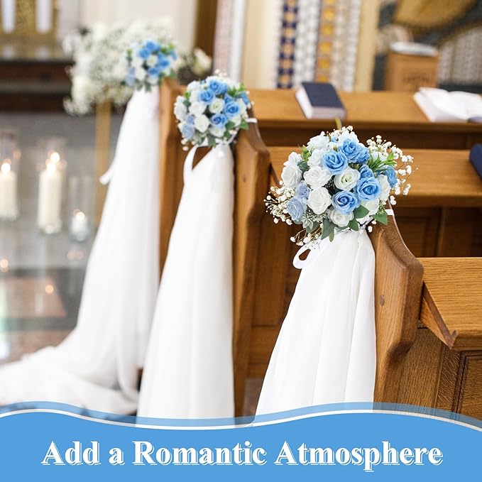 Zeyune 16 Bunches 12 Inch Artificial Mini Rose Bouquet 160 Heads Bridal Flower Bouquets Fake Silk Rose Bulk for Wedding Bridal Shower Christmas Home Office Garden Decoration(White and Blue)