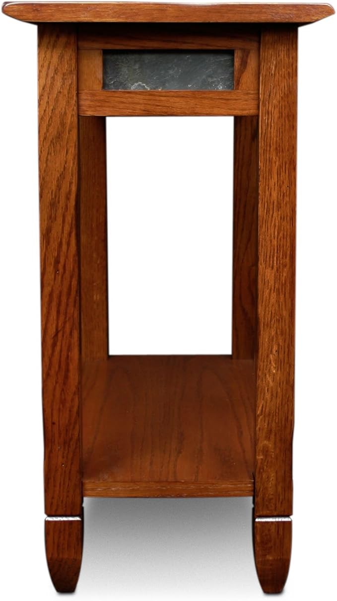 Leick Home Sibley End Table, Solid Wood, 12 in. Wide, Slate Tile Detail, 1 Lower Shelf, Narrow Width, Easy-Assembly, Rustic Oak, 24.0 in. L x 12.0 in. W x 24.0 in. H, 10060