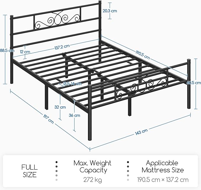 Yaheetech Full Bed Frames Metal Platform Bed with Headboard and Footboard for Bedrooms No Box Spring Needed Easy Assembly, Black/Full Bed