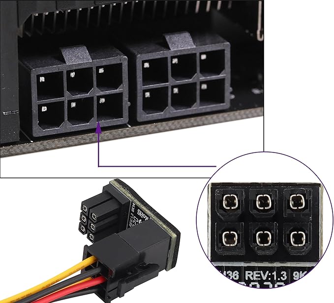 (2Pack 180 Degree ATX 6Pin Female to Male Connector PCI 6 Pin to 6 Pin PCI Express Video Card Power Adapter for Desktop Graphics Card (Down/6 Pin)