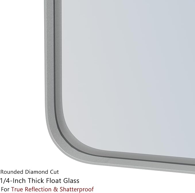 VocalStar 18 x 26 Inch Silver Bathroom Mirror for Wall, Metal Framed Rounded Rectangle Vanity Mirror Modern Farmhouse, 1/4-inch Shatterproof Glass | Ultra-Flush Hanging