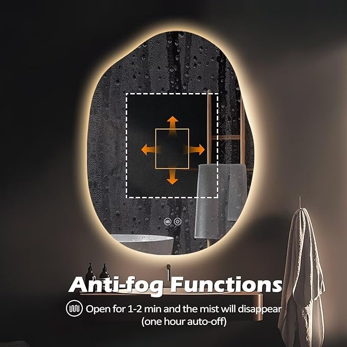 LED Bathroom Mirror with Lights 24x32, Stepless Dimmable Irregular Backlit Mirror with 3 Colors, Anti-Fog, Memory, Al-Alloy Lampshade, Frameless Smart Mirror for Bathroom (Horizontal/Vertical)
