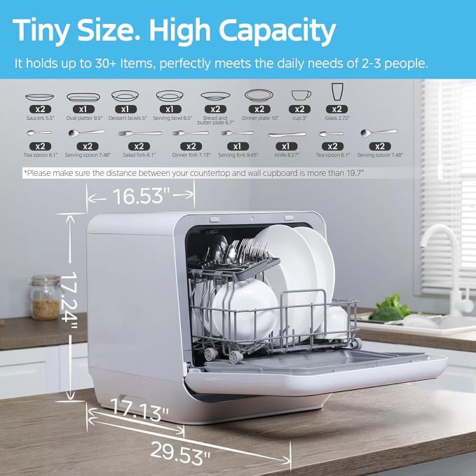 Midea MDC17P0ABB Portable Countertop Mini 5L Built-in Water Tank, No Hookup Needed, 6 Programs, 360° Dual Spray, 162℉ High-Temp& Air-Refresh Function, Dishwasher for Apartments& RVs, Black