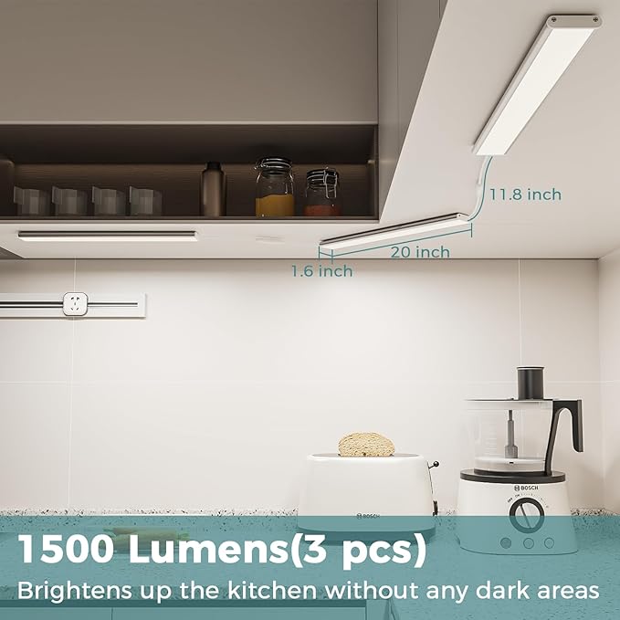 ASOKO Under Cabinet Led Light Plug in, Dimmable Daylight White 4000K, 6 Pack 12 inch Linkable Led Under Counter Lights 2500lm for Kitchen, Shelf, Workbench, Cupboard, Upgrade ETL Listed Plug 24V