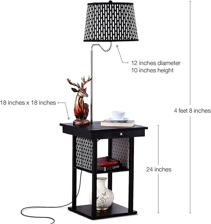 Brightech Madison Side Table with Lamp Combo with LED Bulb, Desk Lamp with USB Port, Bedside Reading Light, Modern End Table with Floor Lamp for Bedroom, Living Room, Office - Black