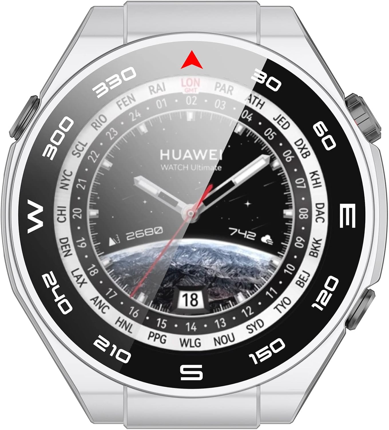 FitTurn PC+Tempered Glass Screen Protector Case for Huawei Watch Ultimate, Full Coverage Bumper (6 Pack)