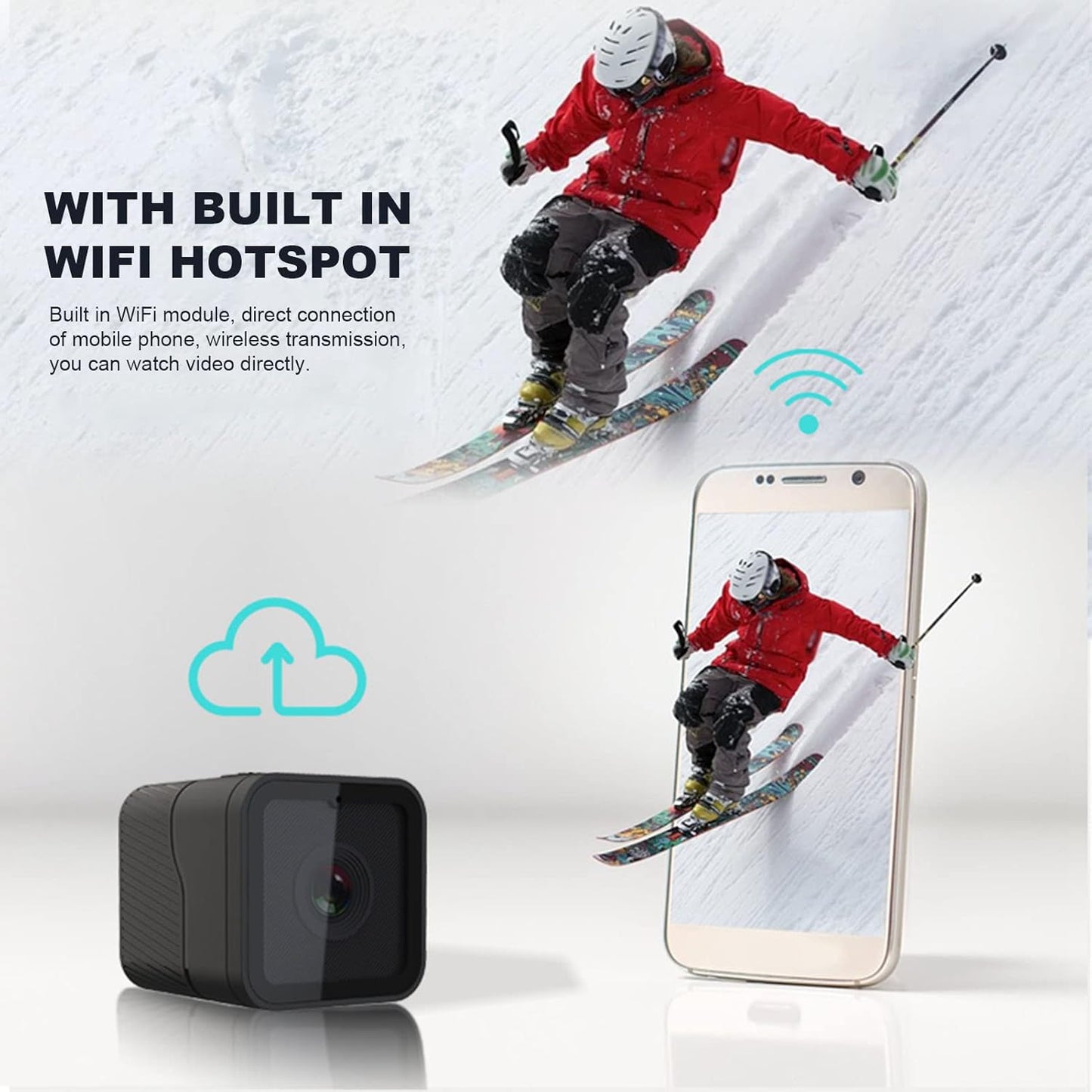 Yosoo Portable Action Camera Hotspot WiFi, 1080P HD Mini Sport Camera, Wireless Outdoor Sport Action Camera with