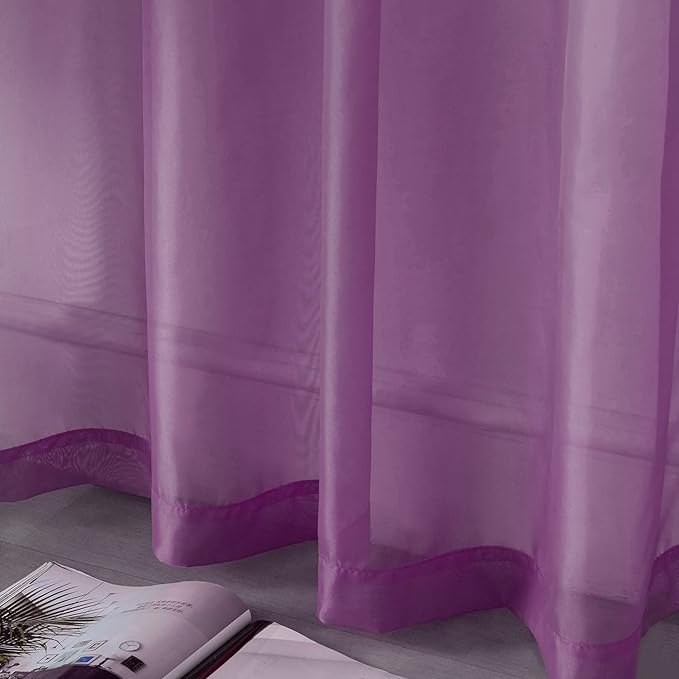 DUALIFE 54 Inch Length Purple Sheer Curtains for Girls Bedroom Set of 2 Panels Grommet Window Semi Voile Drapes Purple Sheer Curtains for Living Room Kids Decor Dark Royal Purple 52x45 Long