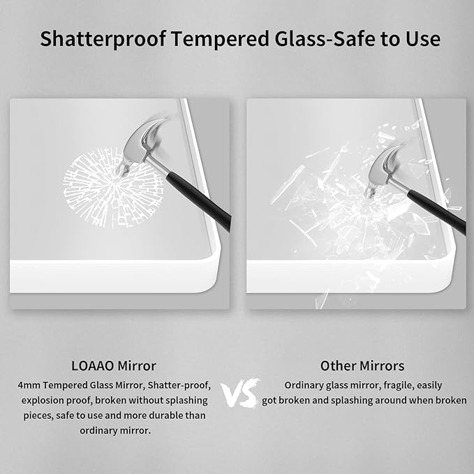 LOAAO 40x32 Inch White Metal Framed Bathroom Mirror for Wall, White Bathroom Vanity Mirror Farmhouse, Large Rounded Rectangle Mirror, Anti-Rust, Tempered Glass, Hangs Horizontally or Vertically