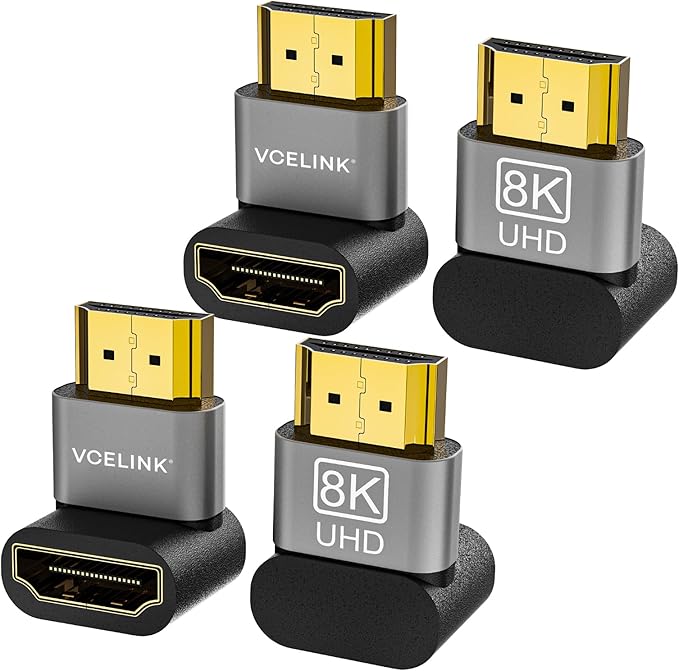 VCELINK 4-Pack HDMI Right Angle Adapter, 8K@60Hz, 90 & 270 Degree, Up & Down, HDMI 2.1, 4K@120Hz, HDR, eARC for HDTV, Laptop, PS4, PS5, Xbox, Fire Stick