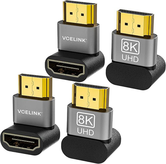 VCELINK 4-Pack HDMI Right Angle Adapter, 8K@60Hz, 90 & 270 Degree, Up & Down, HDMI 2.1, 4K@120Hz, HDR, eARC for HDTV, Laptop, PS4, PS5, Xbox, Fire Stick