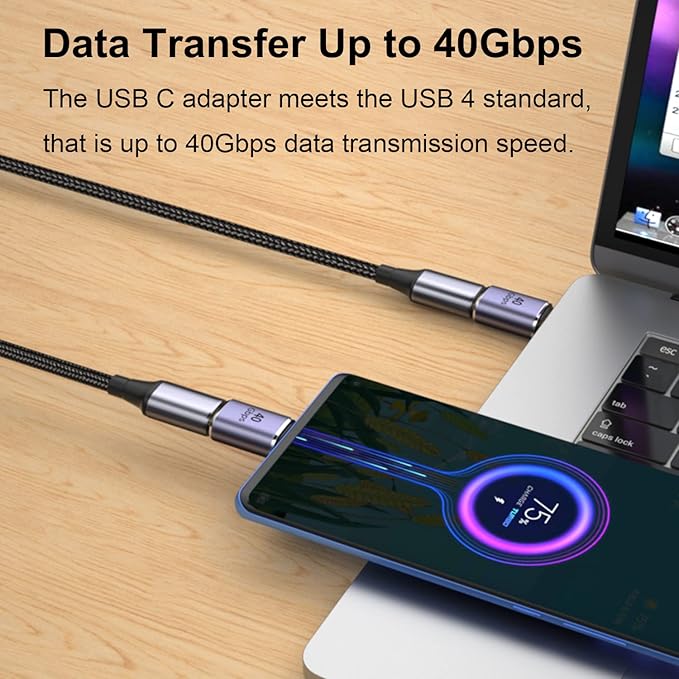 AreMe 2 Pack USB C Male to Female Adapter, USB Type C Adapter Extender Support 100W, 40Gbps, 8K@60Hz for Thunderbolt 4/3, MacBook Pro/Air, Laptop, Tablet, Phones and More Type C Devices (Purple)