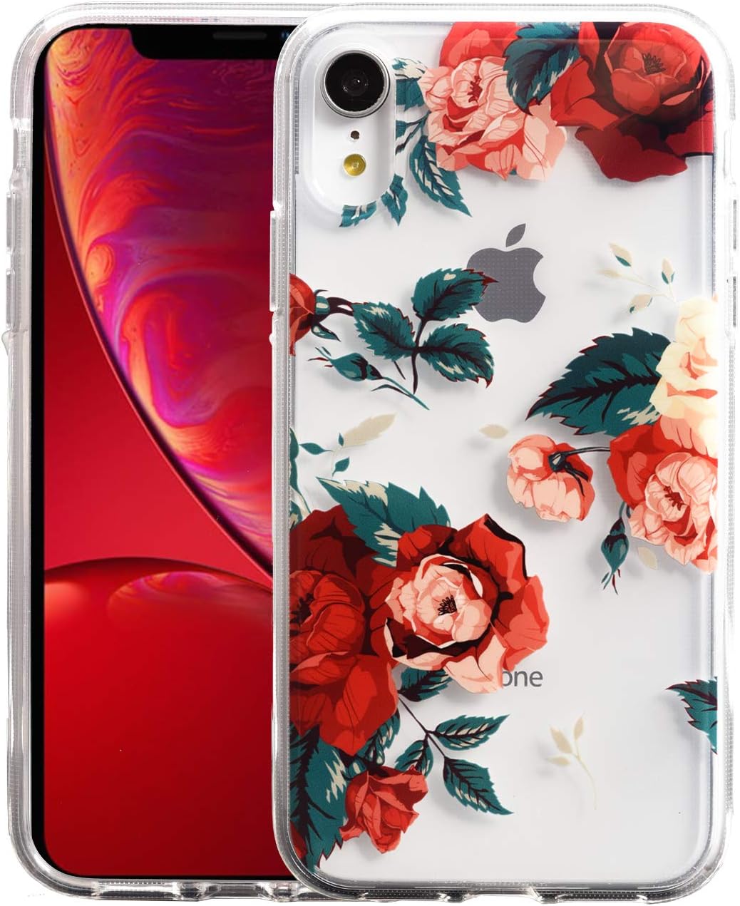 Flower Case for iPhone XR (6.1"), Floral Pattern Clear Slim Fit Ultra-Thin Design, Shockproof Hard PC Back (Red Roses)