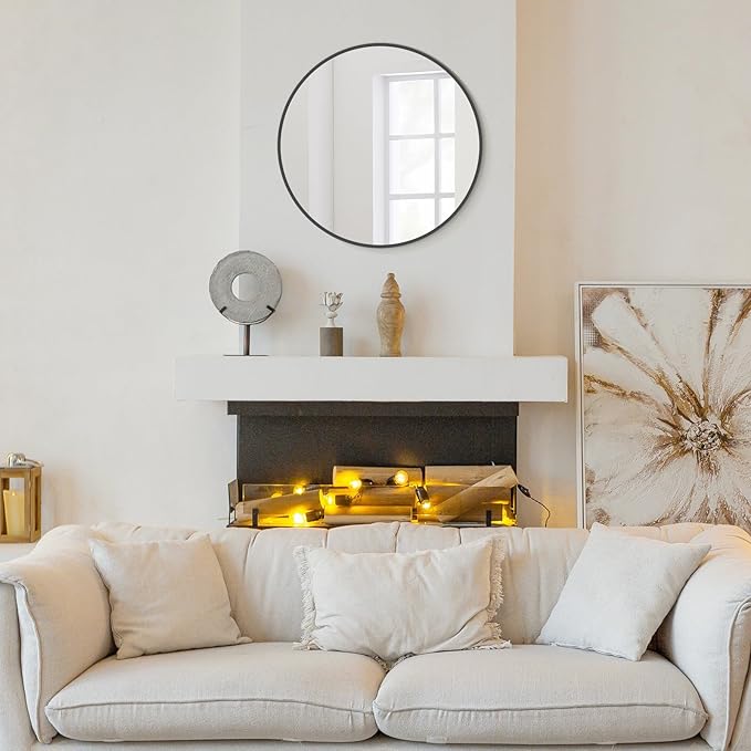 WallBeyond Round Wall Mirror 20 inch Black Circle Mirror for Bathroom with Metal Framed, Round Black Mirror for Wall Decor, Vanity, Entryway Living Room