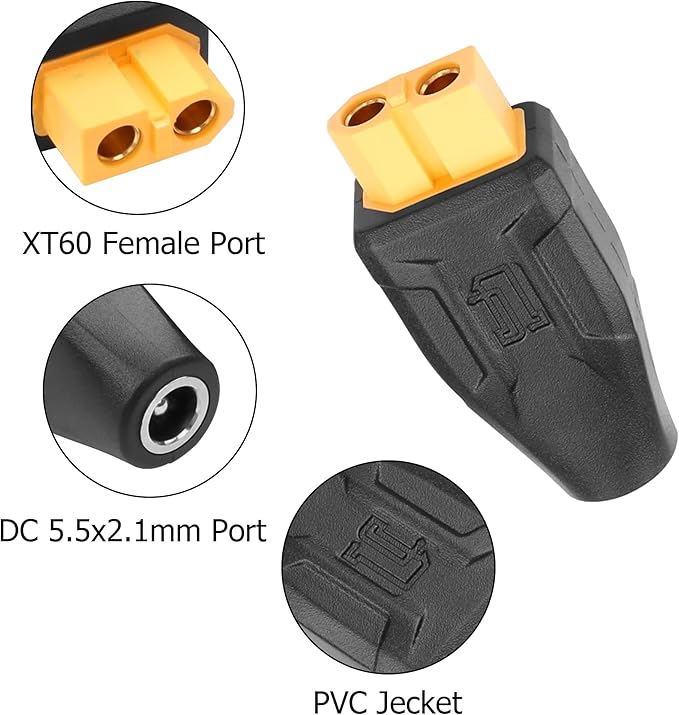 YAODHAOD XT60 to DC 5521 Adapter 2pcs, XT60 Female to DC 5.5mm x 2.1mm Female Model Airplane Power Connector Extender Adapter for Drone, Model, Energy Storage Power