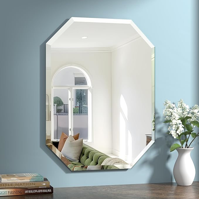 Silver Wall Mirror-Beveled Edge Frameless Mirror for Bathroom, Vanity, Bedroom, Rectangle Mirrors （24X32inch）