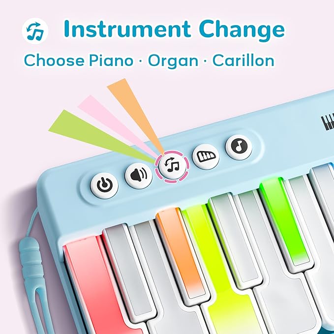iPlay, iLearn Kids Mini Piano Toy W/Rainbow Lights, Portable Travel Piano Keyboard Toddlers Musical Instrument Learning Toys, Music Interactive Birthday Gift for 2 3 4 5 6 Year Old Boys Children