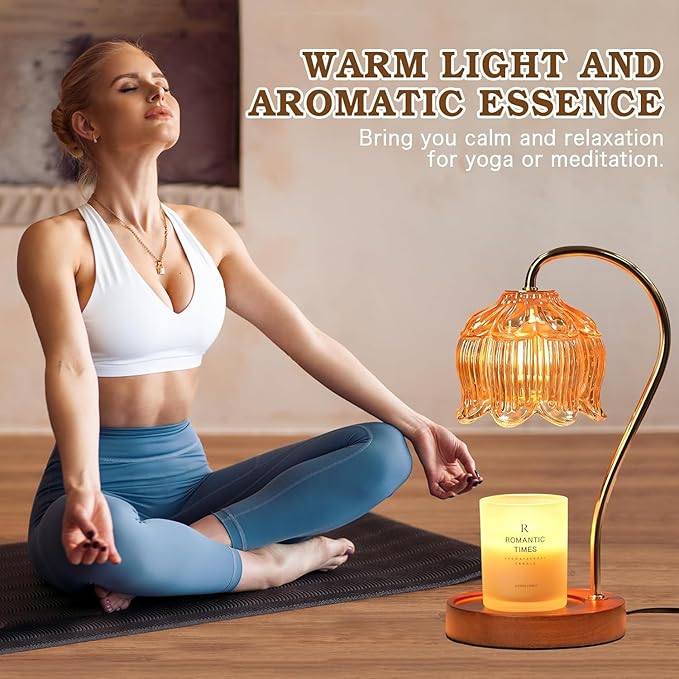 Flower Candle Warmer Lamp 2 Pack, Candle Lamp with Timer, Christmas Birthday Gifts for Women Mom, Lamp Candle Warmer for Jar Candles, Home Decor, 4 Bulbs, Amber