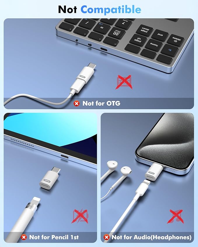 MoKo Lightning Female to USB C Male Adapter(Not for Earphone/Portable Storage Devices/iPencil) for iPhone 17 Air 16 15 Pro Max Plus, Galaxy, iPad - 2 Pack USB-C to Lightning Adapter ONLY for Charging