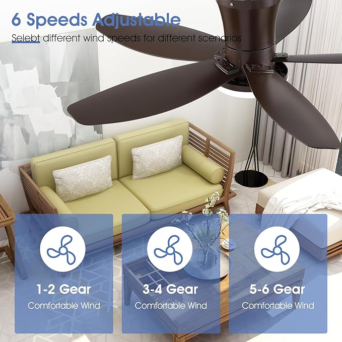 36IN Ceiling Fans with Light and Remote/APP Control, 5-Blade Reversible Motor Ceiling Fan, 3-Color Dimmable Lighting, All-Brown Finish