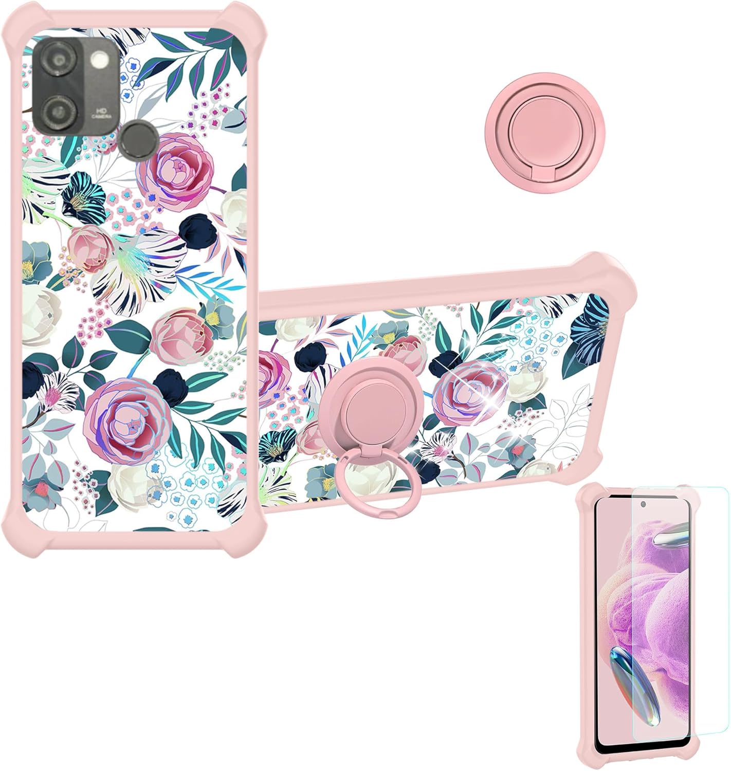 jioeuinly Vortex HD65 Plus Case, Colorful Reflect Light, with Tempered Glass Screen Protector, Ring Support