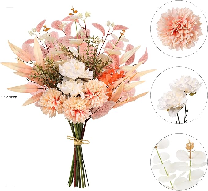 Fake Artificial Flowers Bouquet for Decoration, Silk Flower Arrangements Faux Flowers Plant Wedding Bride Bouquets Tables Centerpieces for Rustic Home Decor Indoor Vase Floral Table Decor (Champagne)