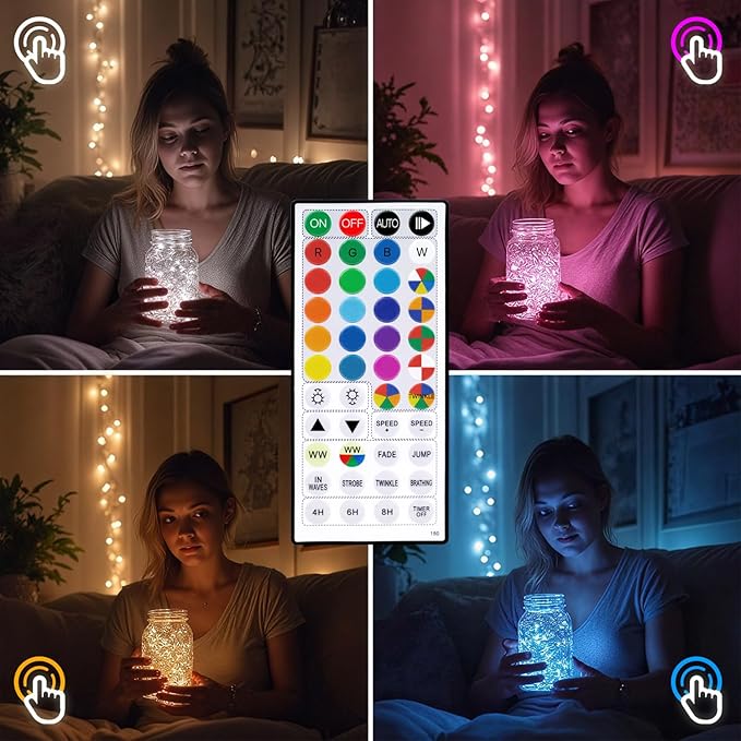 Fairy Lights Plug in 66ft 200LEDs with Remote, 20 Color Changing Light Warm White Twinkle Firefly String Lights for Christmas Bedroom Tapestry Party Wedding, Multicolor Colors (Plug)