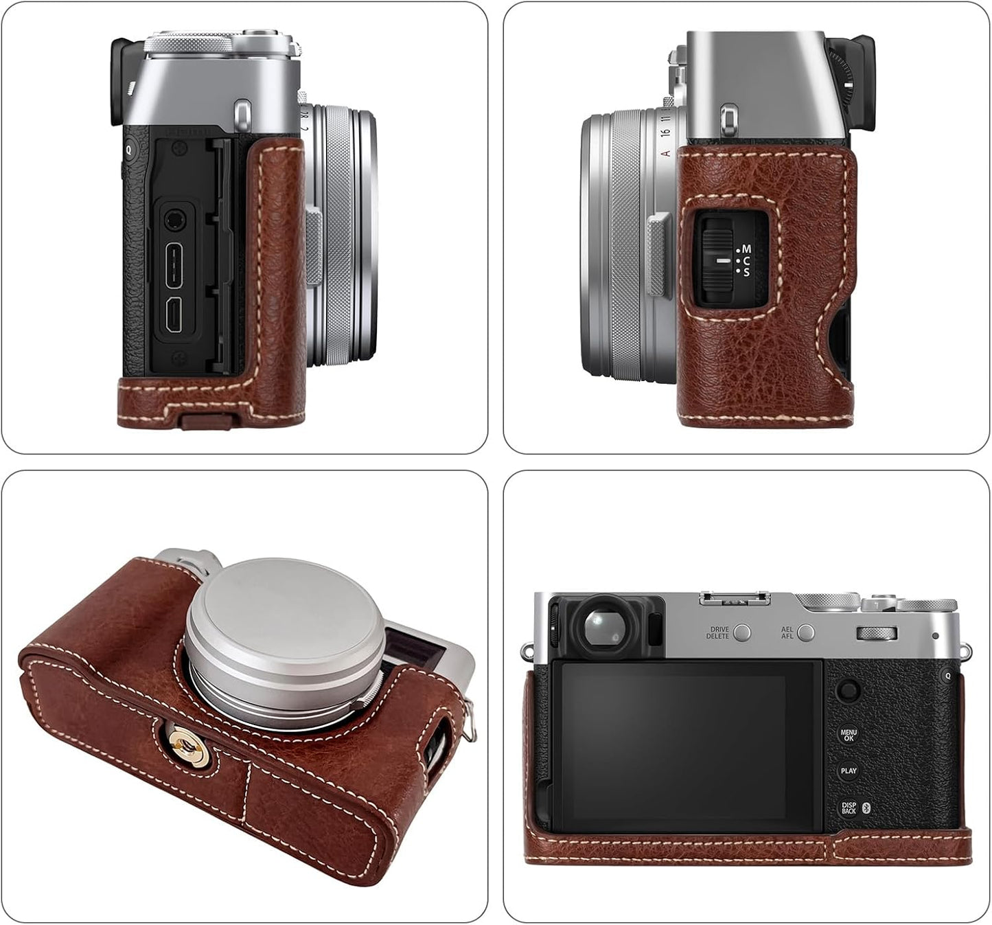 X100VI Camera Case, PU Leather Half Case Compatible with Fujifilm X100VI Digital Camera - Brown