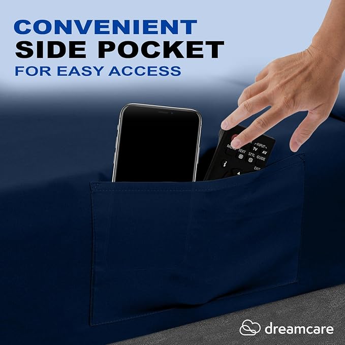 DREAMCARE California King Sheet Sets – 4 pcs Cooling Sheets – up to 21” Deep Cal King Sheets – Hotel Luxury Pillowcases – Superior Softness 100% Fine Microfiber with Side Pocket – Navy Blue