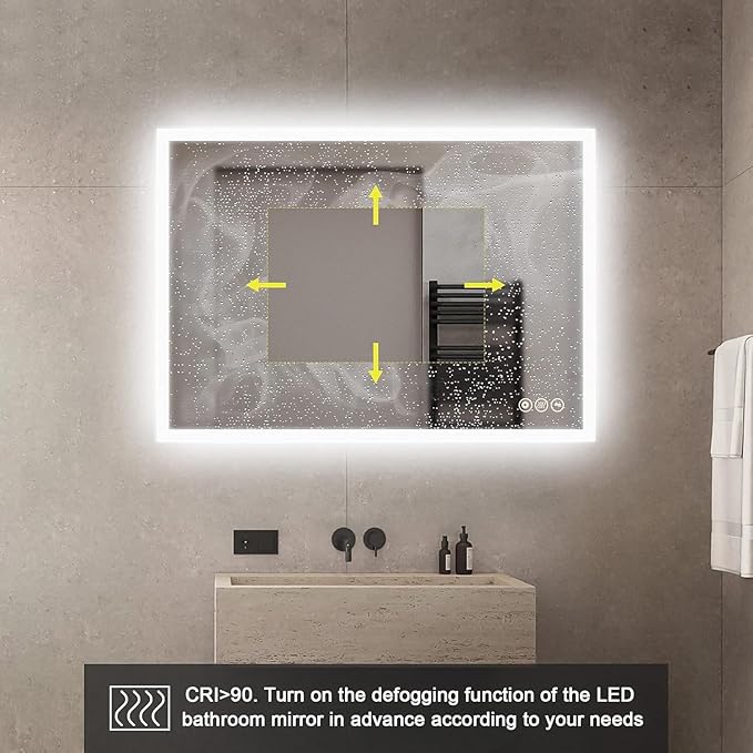 Lighted Bathroom Makeup Mirror,20x28 Inch LED Wall Mount Frameless Rectangle Smart Bathroom Mirror with Touch Button Horizontal/Vertical,Anti-Fog