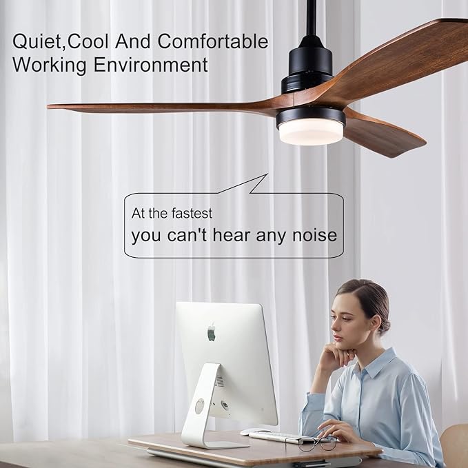 BOJUE 52 Inch Ceiling Fans with Lights and Remote Control, Outdoor Ceiling Fans for Patios; Black Ceiling Fan with Light for Bedroom Living Room, Solid Wood, 3CCT Dimmable, Memory Function