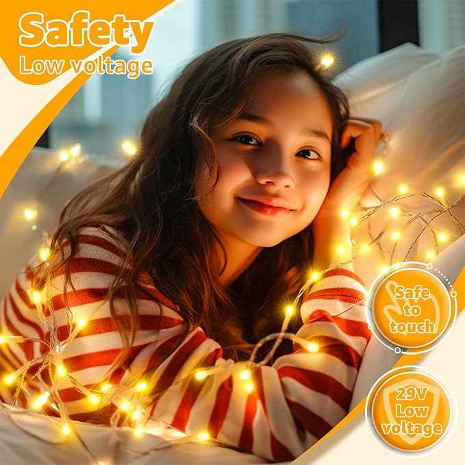 Ollny 120LED 40FT String Lights, Waterproof Connectable Christmas Lights with Timer 8 Modes, Warm White Plug in Fairy Light for Indoor Outdoor Bedroom Xmas Tree Holiday Party Decorations