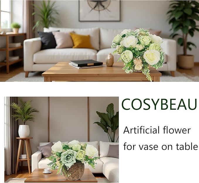 Artificial Flowers Fake Roses, Faux Plant with Stems for DIY Wedding Bouquets Bridal Shower Centerpieces Arrangements Party Tables Decorations (24, Mix Shades of Light Green)