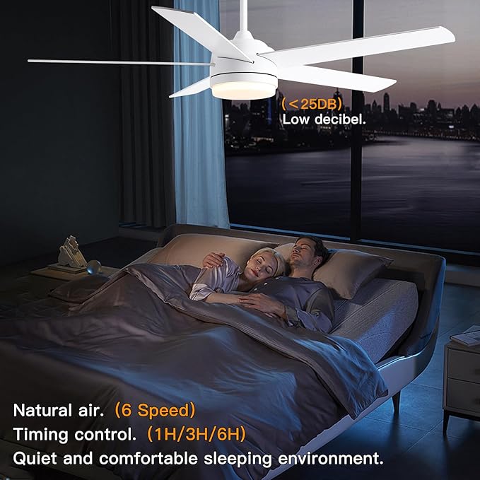 YUHAO 60 Inch White Ceiling Fan with Light and Remote Control.Noiseless,Dimmable,3CCT,6 Speeds Reversible, DC Ceiling Fans for Indoor or Covered Outdoor