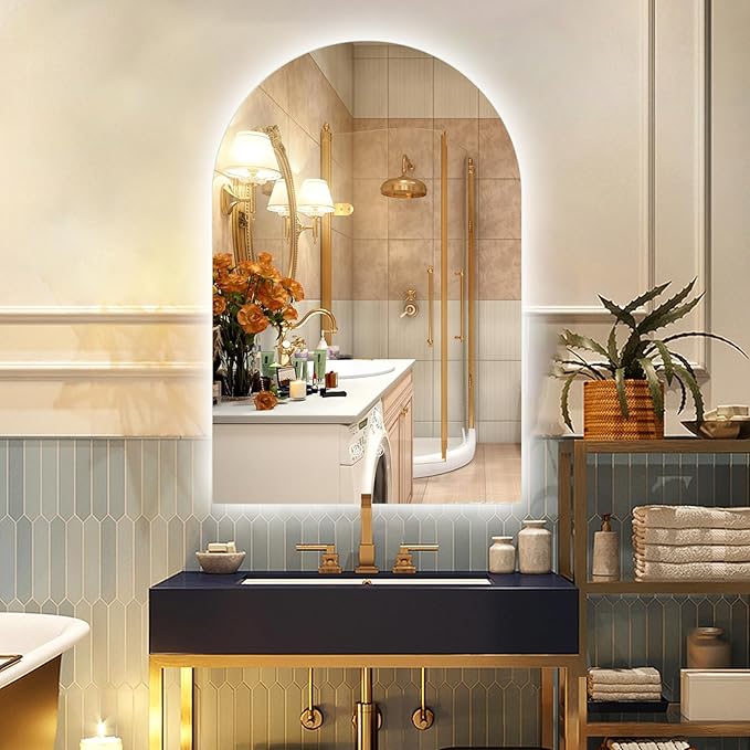 Niccy Arched LED Bathroom Mirror, 36x24 Inch Arch Frameless Backlit Mirrors for Wall Arched Lighted Vanity Mirrors Defogger and 3 Color, Explosion-Proof, HD Glass and IP65 Waterproof