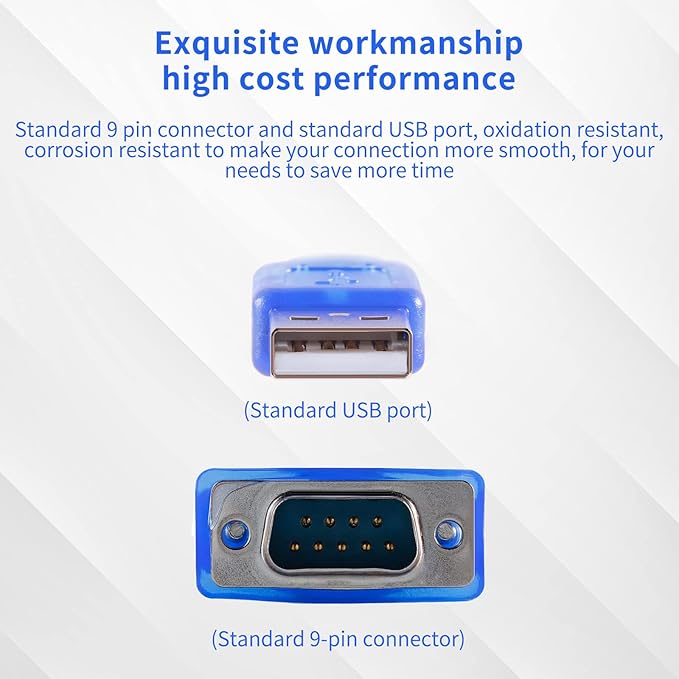 USB 2.0 to Serial DB-9 RS232 Adapter, Windows 7/8/10/11/32/64/XP/RS232 to USB Converter