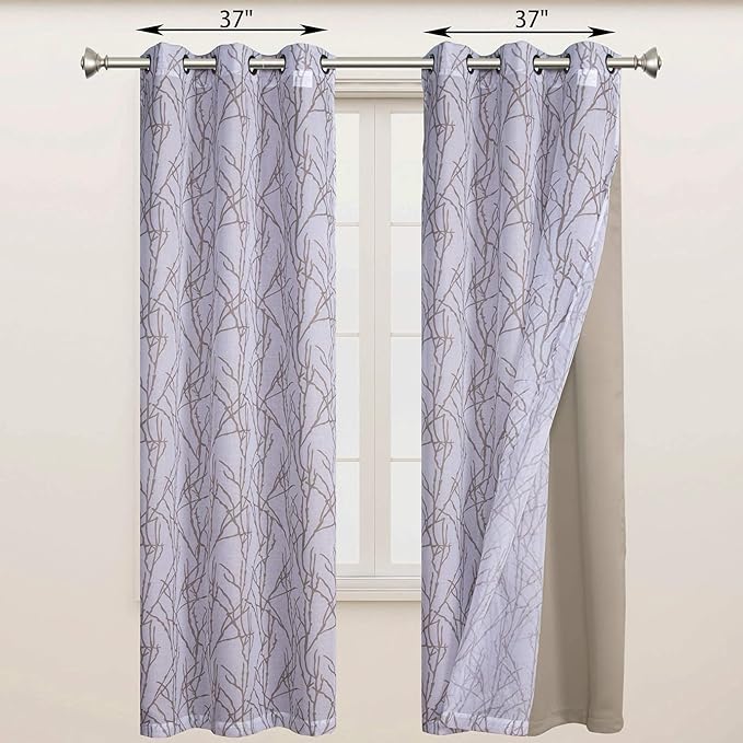 BONZER Mix and Match Curtains - 2 Pieces Branch Print Sheer Curtains and 2 Pieces Blackout Curtains for Bedroom Living Room Grommet Window Drapes, 37x84 Inch/Panel, Taupe, Set of 4 Panels