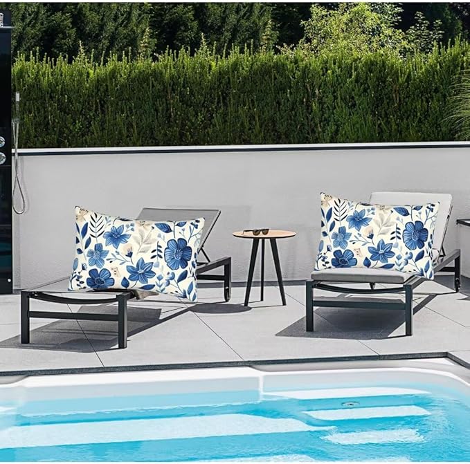 Outdoor Pillows Blue Pillow Covers 16x28 Inch Set of 2 Throw Pillow Covers, Scandinavian Throw Pillows, Lumbar Pillows Cushion Covers Decorative Pillow Covers for Couch Garden Patio Furniture J334