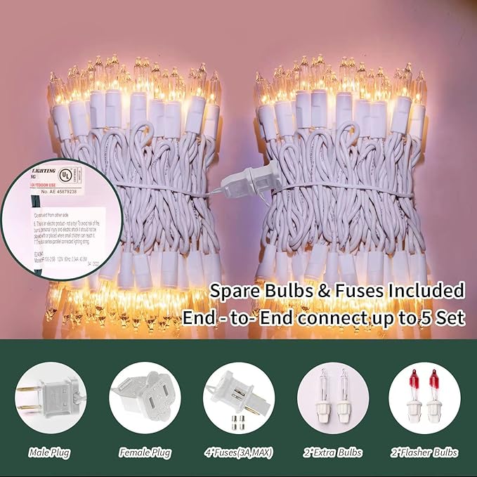 LAMPHOME Super-Bright Extendable Warm White Christmas Lights Decoration 100Lights 19.6ft UL Certified Mini Bulb String Lights Set for Outdoor Christmas Tree Garden Holiday Party Patio Wedding Decor
