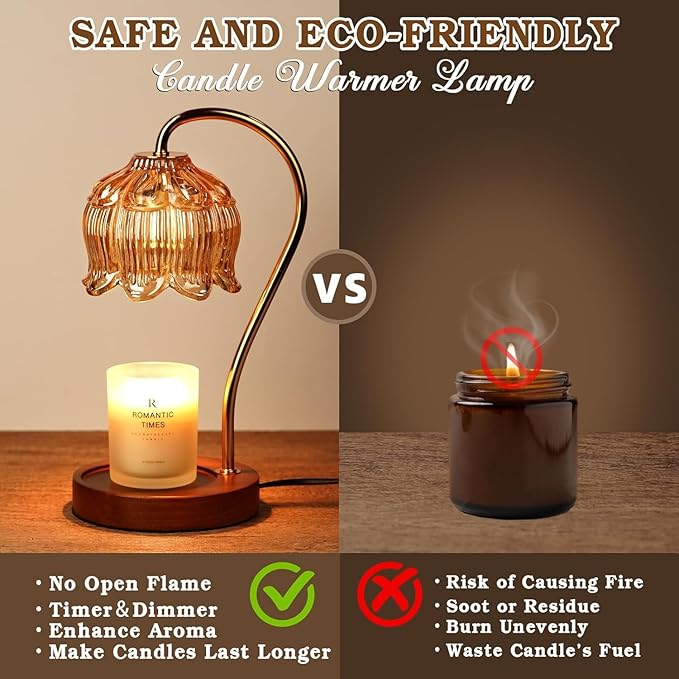 Flower Candle Warmer Lamp 2 Pack, Candle Lamp with Timer, Christmas Birthday Gifts for Women Mom, Lamp Candle Warmer for Jar Candles, Home Decor, 4 Bulbs, Amber