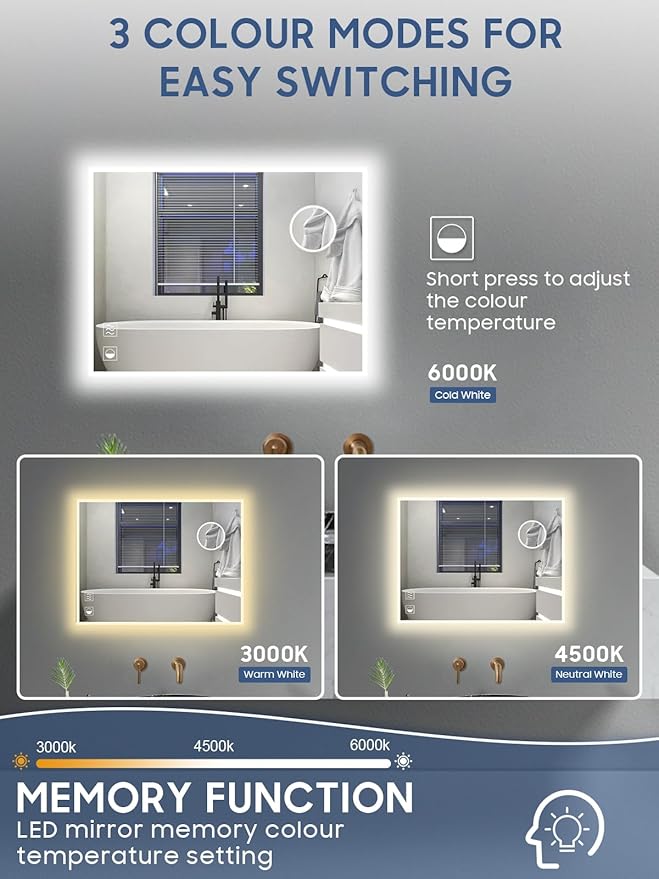 Led Mirror for Bathroom, 24x32 Inch Backlit Mirror with 10X Magnification and Shaver Charging Port, Anti-Fog, Memory Function, 3 Color Temperature, Dimmable Led Bathroom Mirror, Horizontal/Vertical
