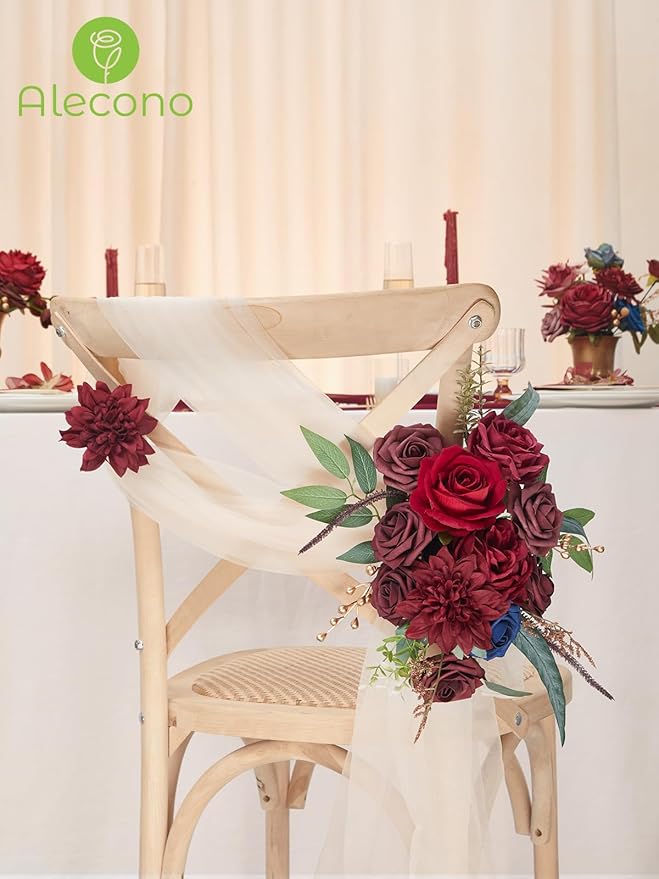 Alecono Artificial Flowers, Red Fake Flowers for Wedding, Burgundy Silk Cake Flowers for DIY Wedding Bouquets Party Decor Table Centerpieces Arrangements