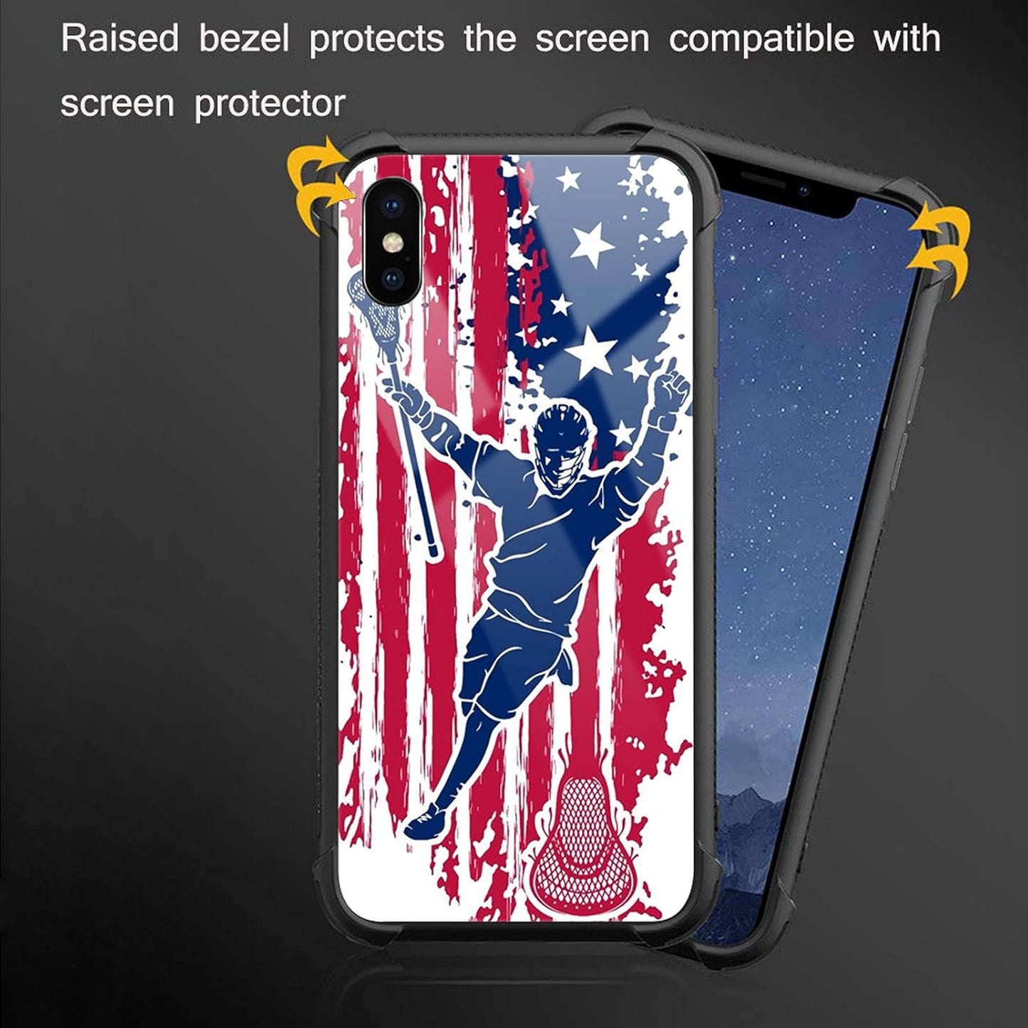 iPhone XR Case - Lacrosse American Flag Graphic for Girls, Shockproof Anti-Scratch Hard PC Back, Picture Pattern Design.
