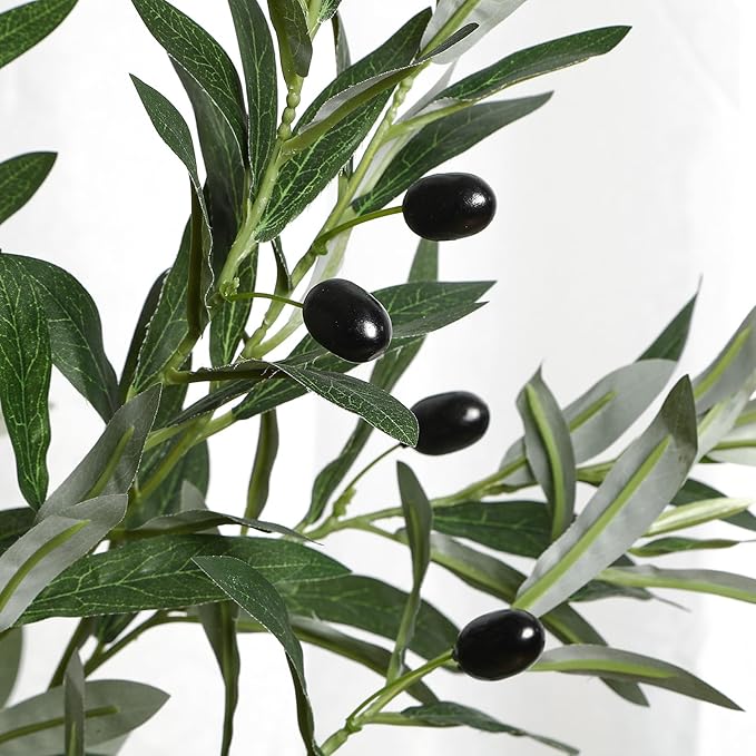 Alupssuc 6FT Artificial Olive Trees, Faux Silk Plant with Lively Artificial Trunk and Lifelike Fruits, Indoor Fake Potted Tree with White Planter for Modern Home Office Living Room Decor
