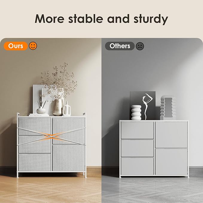ROMOON Dresser for Bedroom, Storage and Organizers for Closet with 5 Drawers, Small Fabric Dresser and Chests of Drawers for Kids Bedroom, Nursery, Living Room, Hallway (Grey)