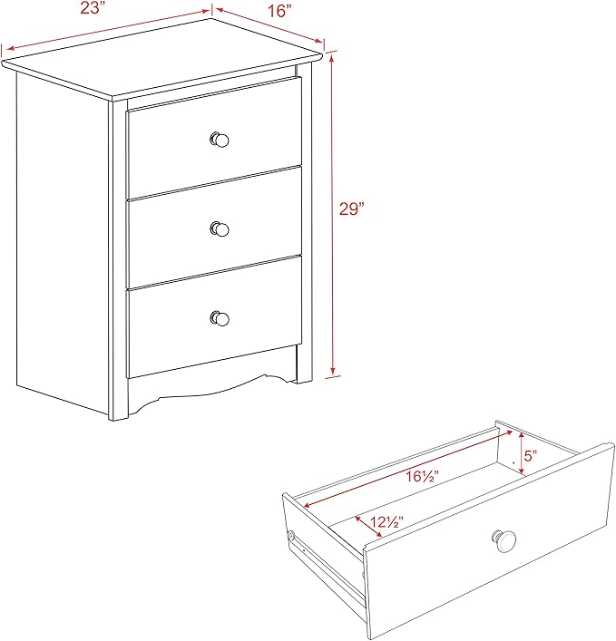 Prepac Sonoma Traditional Tall Nightstand Side Table with 3 Drawers, Functional Tall 3-Drawer Bedside Table 16" D x 23" W x 29" H, White, WDC-2403