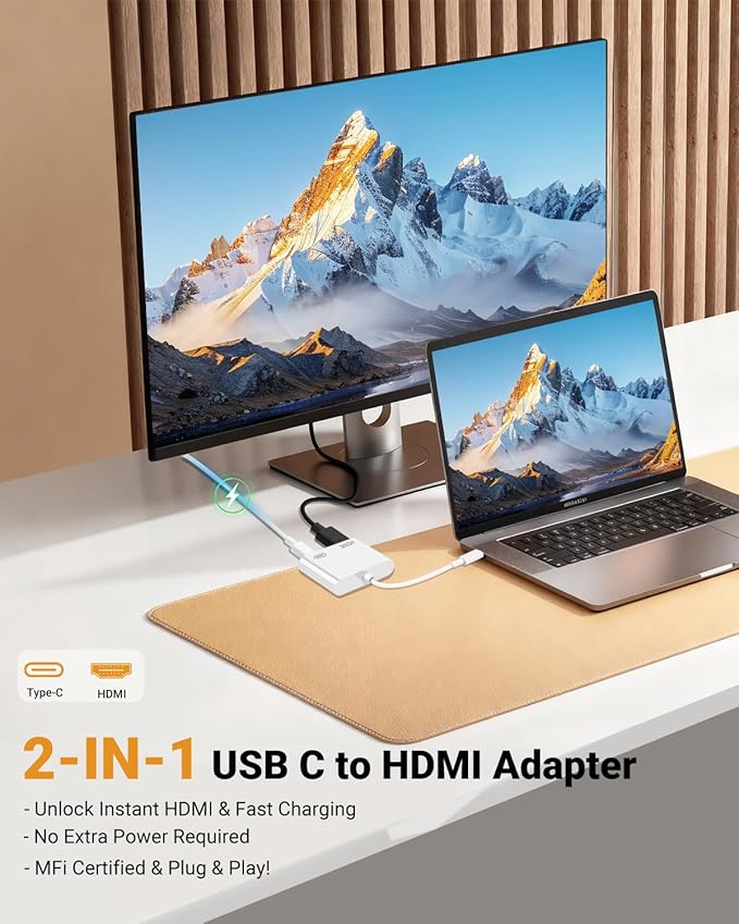 USB C to HDMI Adapter, Type C to 4K HDMI Adapter with 100W PD Multiport Digital AV Converter for MacBook Pro/air, iPad Pro/air, iPhone 15/16/17, Tablets, Switch and More USB-C Devices