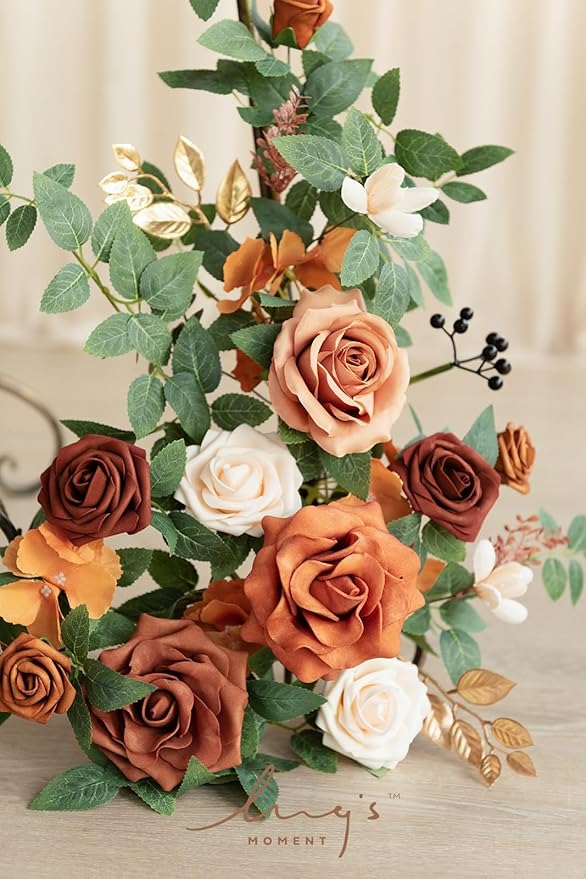 Ling's Moment 2pcs Wedding Flowers Garland Artificial Floral Swag Arch Decorations Rose Greenery Arrangements Sunset Terracotta Ceremony Reception Garden Easel Wall Entryway Outdoor (NOT Include Sign)